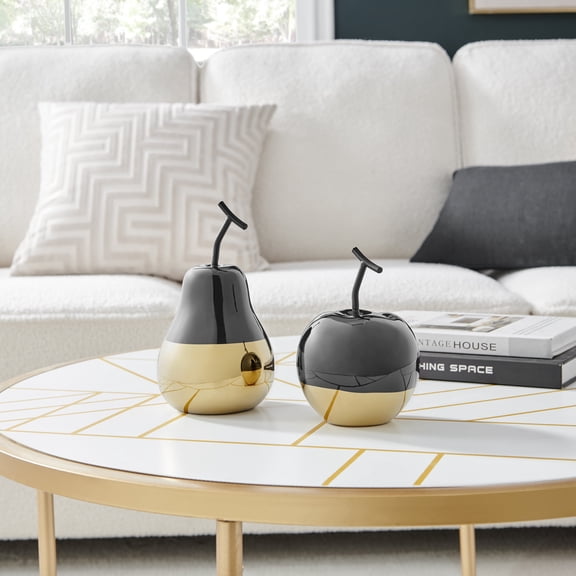 Danya B. Vost Dipped Fruit Decorative Accent Ceramic Sculpture Figure Set of 2 - Small - Black/Gold