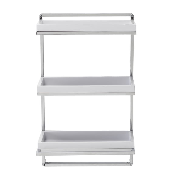 Danya B. Wall Mount 3-Tier White and Chrome Bathroom Shelf with Towel Bar and Removable Trays