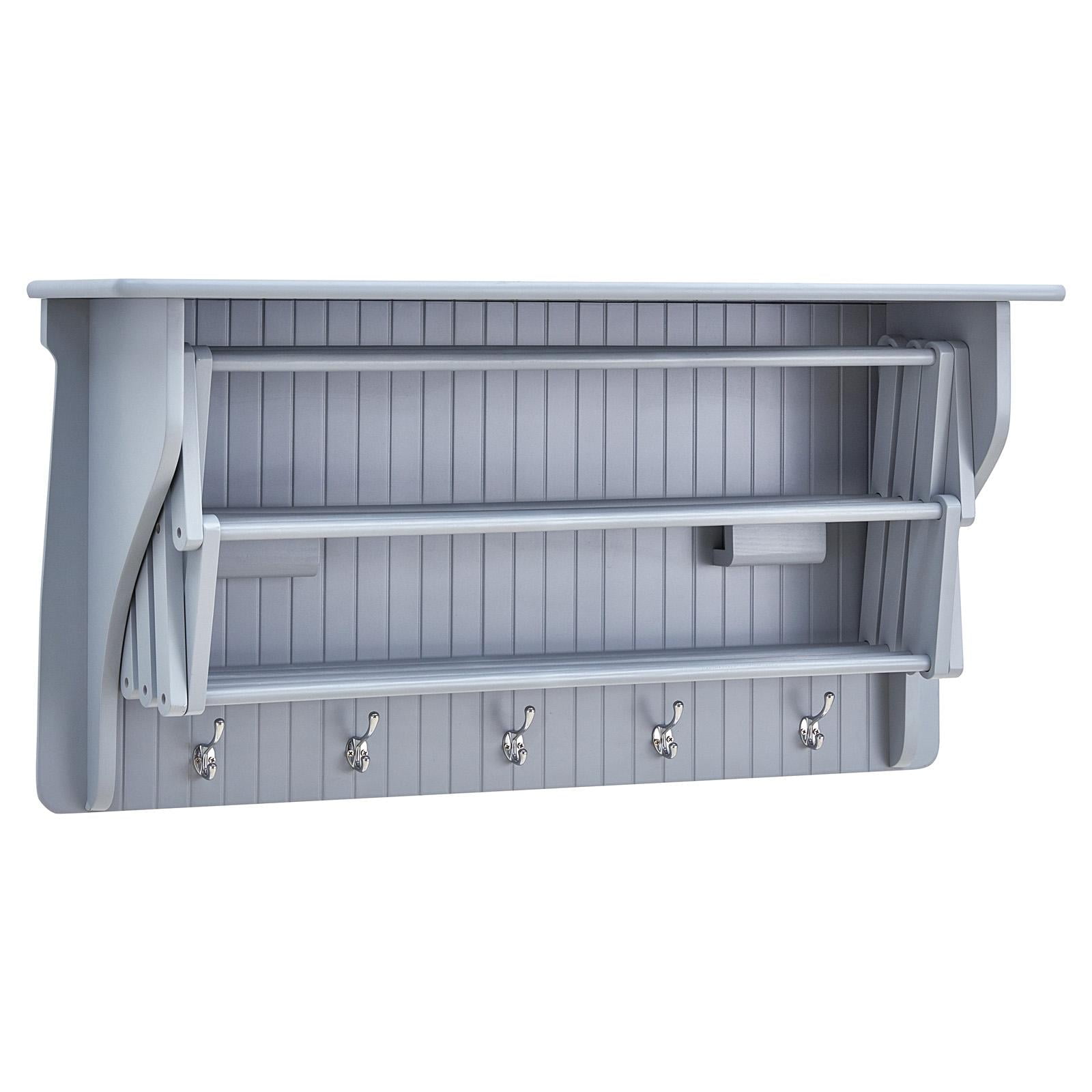 Light Gray Wall Mounted Collapsible Drying Rack with Hooks