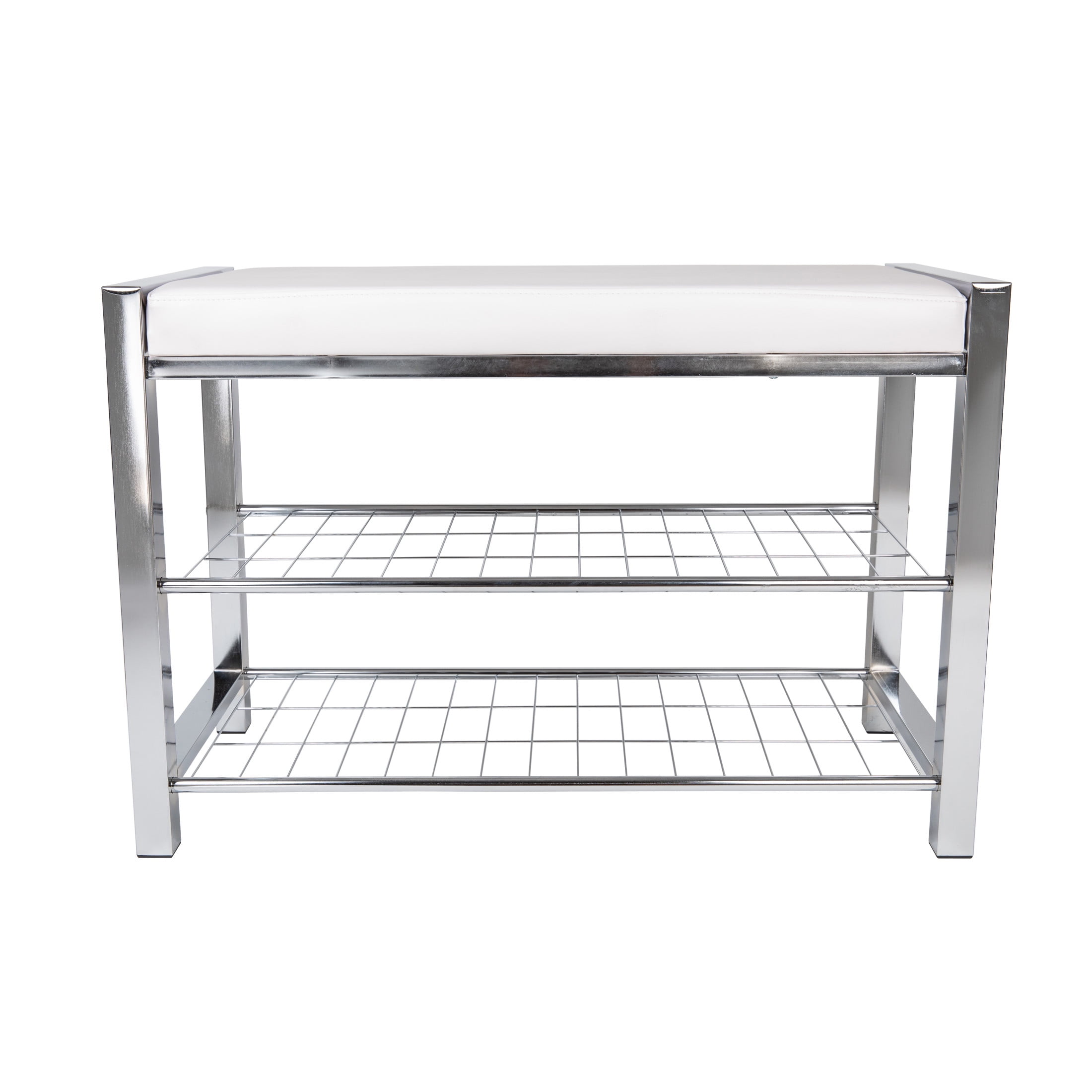 Danya B White Leatherette Storage Entryway Bench with Chrome Frame