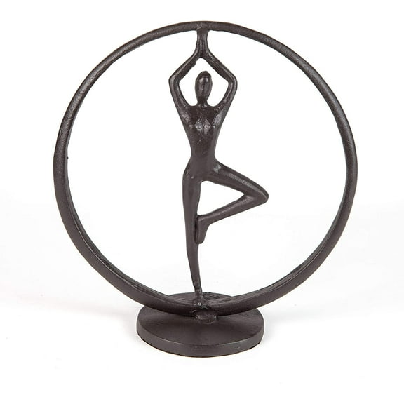 Danya B. Yoga Tree Circle Cast Iron Sculpture Modern Art Shelf Dcor and Gift for Yoga and Meditation Lovers for Home Office, Yoga Studio or Home Decoration Statement Piece