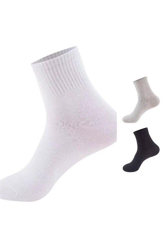 Ribbed Cuff Crew Socks Mid Calf Soft Breathable Knit Hosiery For Daily Casual Sports Outfit,White,One Size