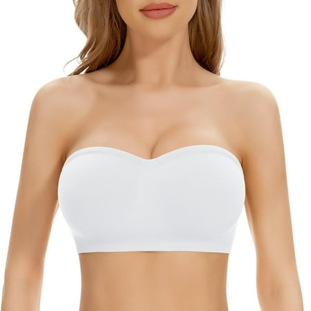 Danyang Strapless Wireless Removable Padded Bandeau Bra Ribbed Stretch Heart Neck Anti Slip Elastic Band Tube Top For Daily Lounge Summer Travel Casual Layering Outfits,White,M