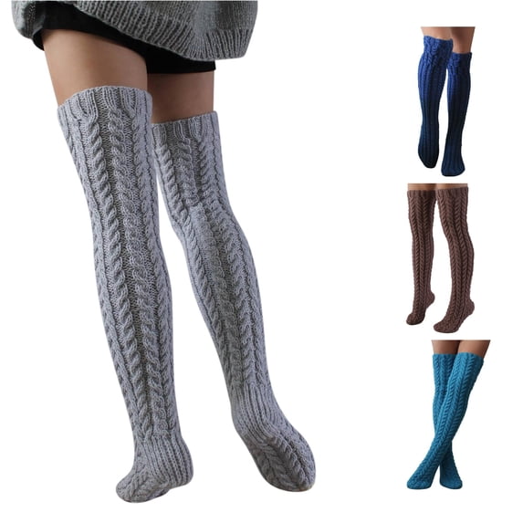 Danyang Thick Cable Knit Thigh High Boot Socks Soft Warm Stretchy Textured Hosiery For Winter Boots Daily Casual Cold Weather Outfit,Grey,One Size