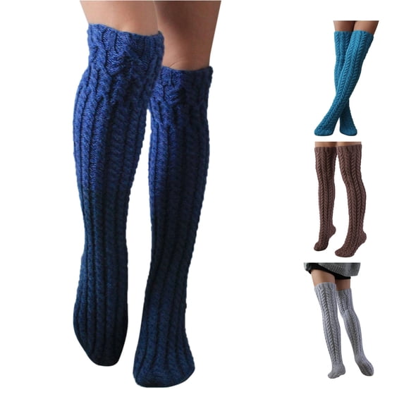 Danyang Thick Cable Knit Thigh High Boot Socks Soft Warm Stretchy Textured Hosiery For Winter Boots Daily Casual Cold Weather Outfit,Dark Blue,One Size