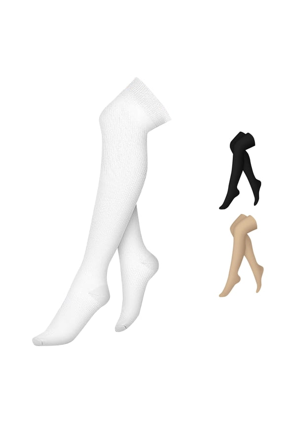 Thin Matte Thigh High Support Socks Soft Stretchy Lightweight Hosiery For Daily Standing Work Casual All Day Wear,White,One Size