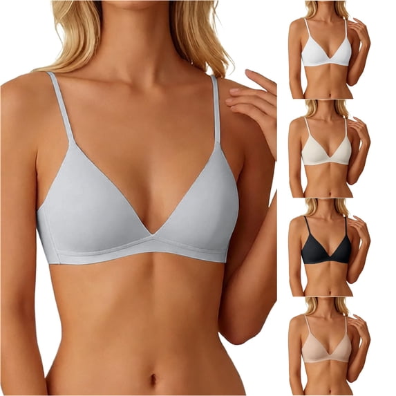 Danyang Wirefree Bra Triangle Cup Thin Strap Seamless Light Lined Comfort Ladies Underwear Daily Use,Grey,XL