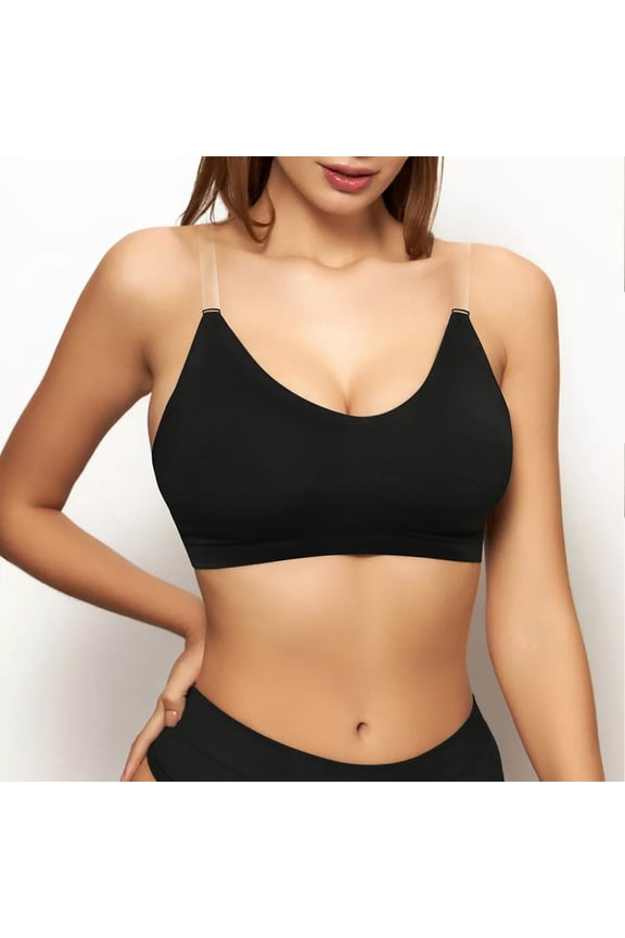 Wireless Seamless Removable Padded Cami Bra Adjustable Thin Spaghetti Straps Scoop Neck Smooth Invisible Underwire Free Intimates For Daily Lounge Travel Casual Layering Outfits,Black,M
