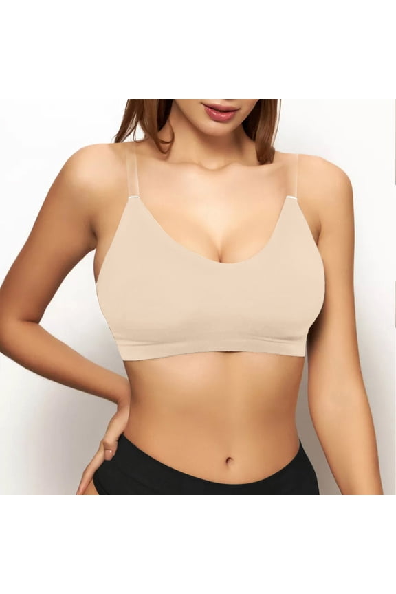 Wireless Seamless Removable Padded Cami Bra Adjustable Thin Spaghetti Straps Scoop Neck Smooth Invisible Underwire Free Intimates For Daily Lounge Travel Casual Layering Outfits,Beige,S