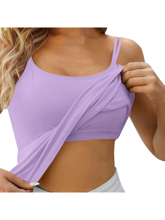 Danyang Women Tank Top with Shelf Bra Seamless Bralette Camisole With Built In Pads Fabric Inner Tank Backless Basic Layer Undershirt,Purple,L