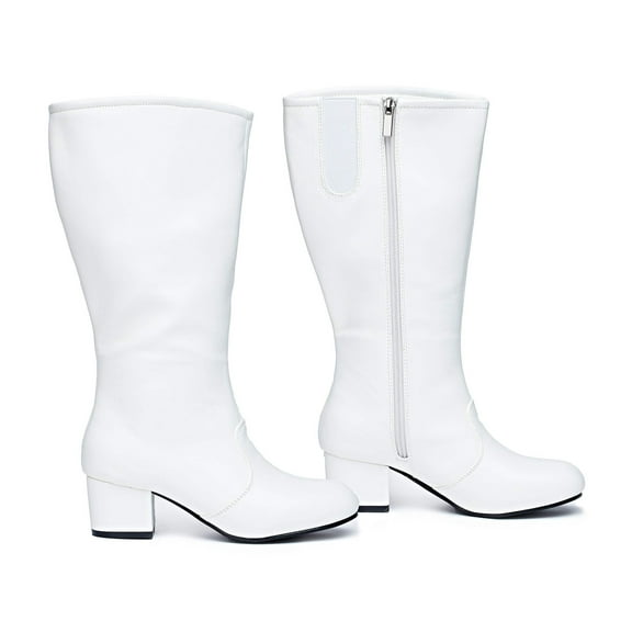 Danz N Motion Parade Boots Womens Dolly 2" Heel Knee High White 533