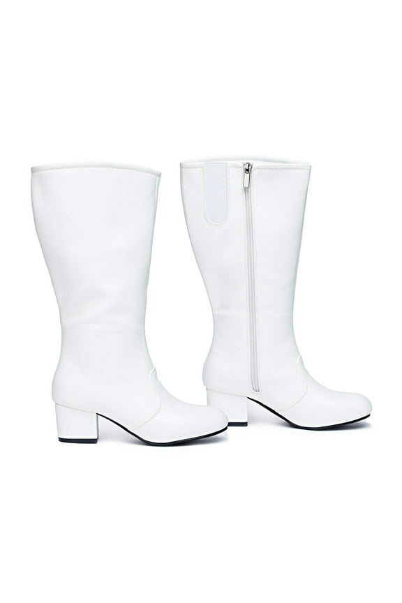Danz N Motion Parade Boots Womens Dolly 2" Heel Knee High White 533