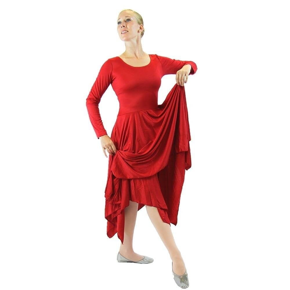 chinese dress ladies Danzcue Celebration of Spirit Long Sleeve Praise Dance Dress Scarlet / S-M-Adult