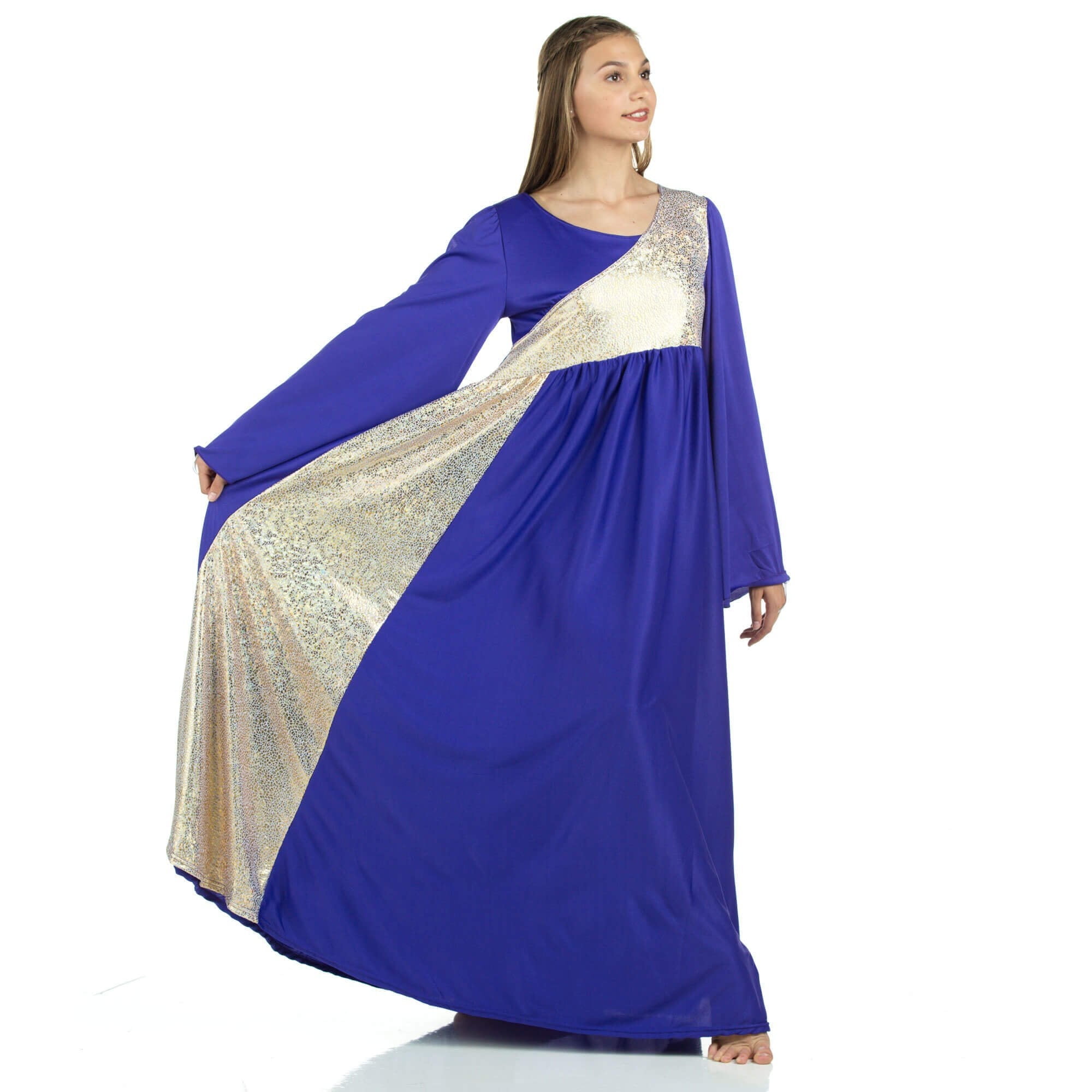 Danzcue Lob Dance Damenkleid | Flügelärmel, Knöchellang | Aus Polyester-Spandex, Dehnbar & Fließend | Für Anbetung & Tanz