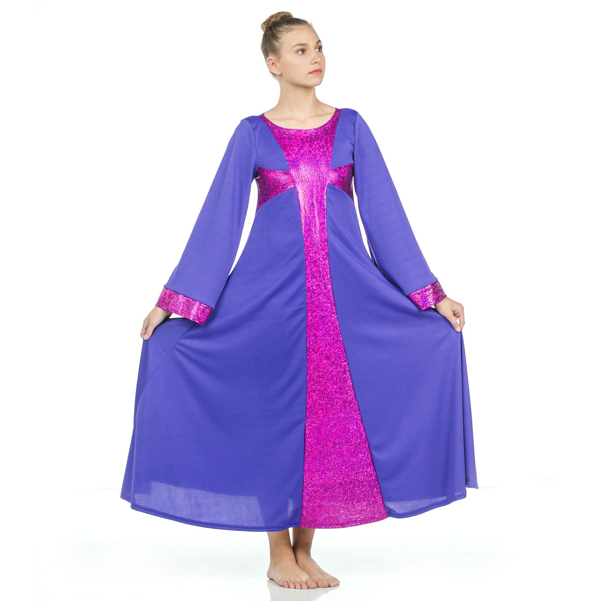 Danzcue Mädchen Langarm-Kleid – Schwarz-Gold, Größe 12-14, Mit Kreuz-Detail