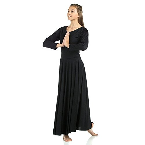 Danzcue Womens Praise Loose Fit Full Length Long Sleeve Dance Dress, Black, Medium