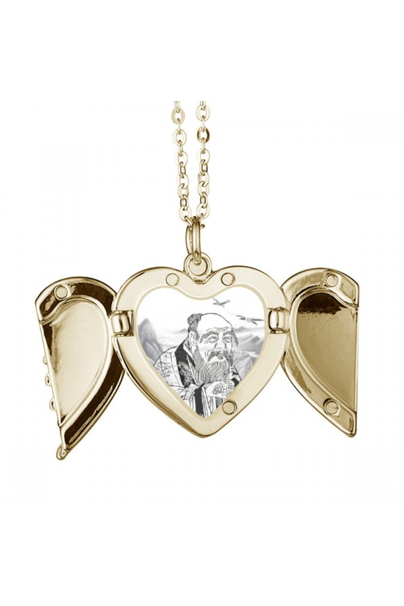 Dao China Ink Painting Folded Wings Peach Heart Pendant Necklace