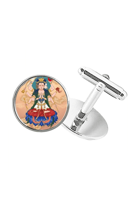 Dao God Chinese Round Button Cuff Clip Stud Cufflinks