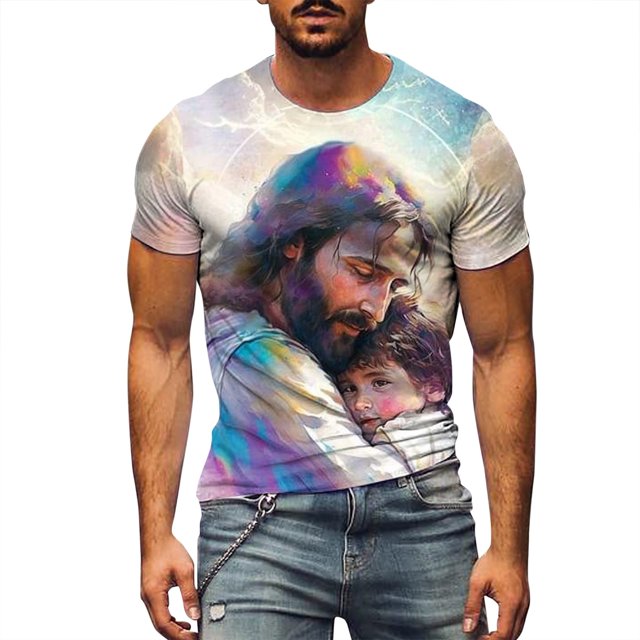 DaoAg Male Easter Digital 3D Printing Loose Round Neck Short Sleeved T