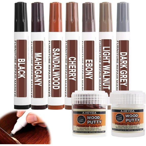 Daoboely Wood Filler Sticks, 24-Piece Furniture Touch-Up Kit with Wax Crayons and Touch-up Markers