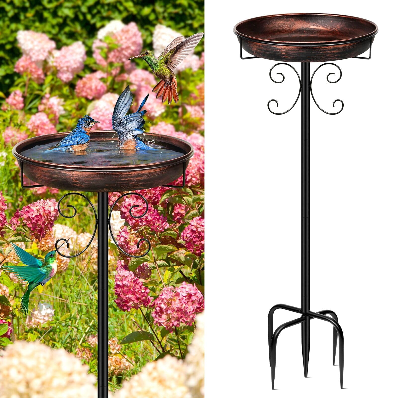 35-Inch Antique Bronze Metal Bird Bath with 5-Pronged Base