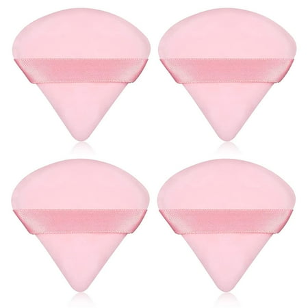 Daofaith 4Pcs Blender Puff Pure Cotton Face Soft Triangle Wedge Makeup Pad for Undereye Makeup Loose Powder Mineral Powder Body Powder, Black, Cotton Velour Sponge Makeup Tool,Pink