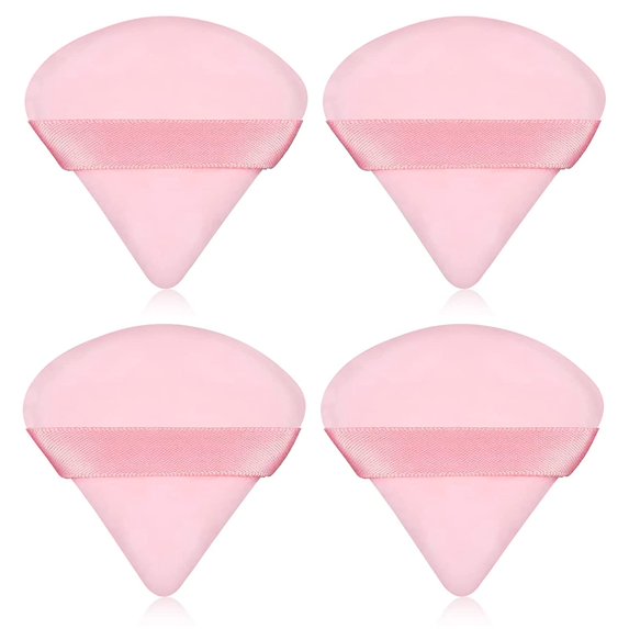Daofaith 4Pcs Blender Puff Pure Cotton Face Soft Triangle Wedge Makeup Pad for Undereye Makeup Loose Powder Mineral Powder Body Powder, Black, Cotton Velour Sponge Makeup Tool,Pink