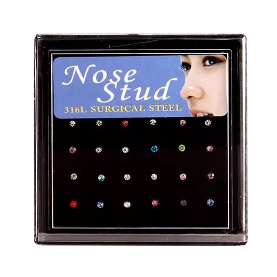 Daolelai 24Pcs Nose Studs, Geometric Rhinestone Nose Studs, Nose Ornaments