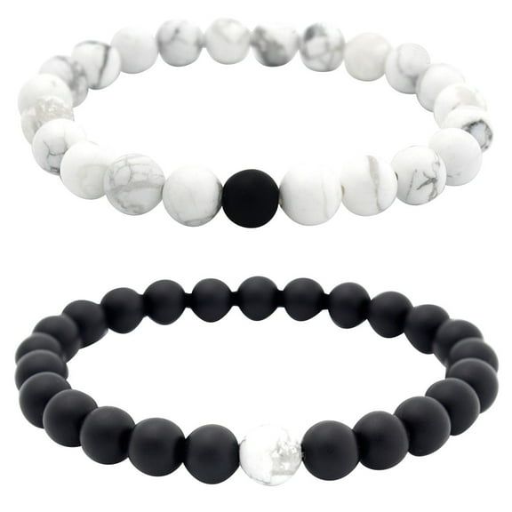 Daolelai 2Pc Black and White Natural Stone Beads Bracelet