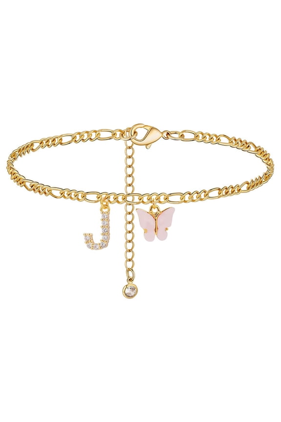 Az 26 Letter Pink Butterfly Anklet