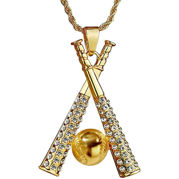 Daolelai Baseball Bat Diamond Gold-Plated Necklace