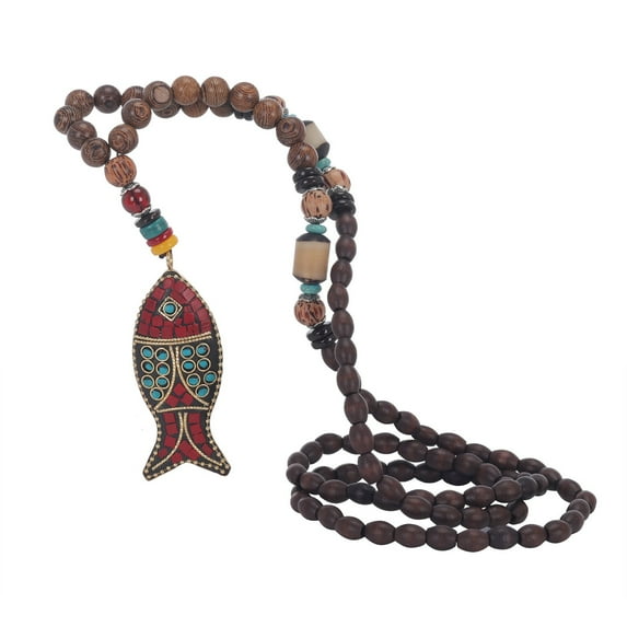 Daolelai Bohemian Wooden Bead Pendant Long Necklace