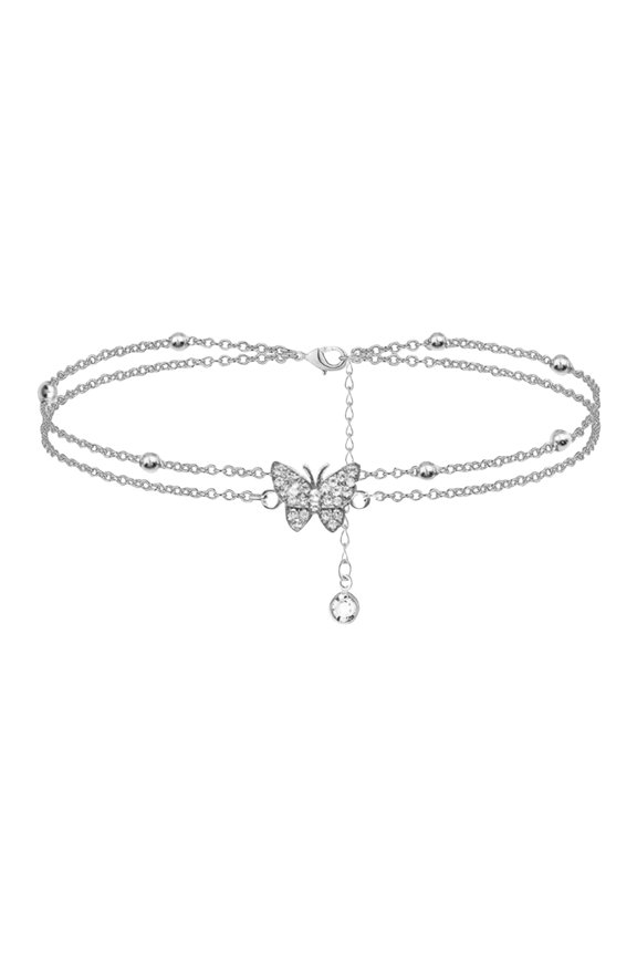 Butterfly Silver Women's Anklet - Adjustable Layered Women's Anklet - Jewelry Anklet Gift