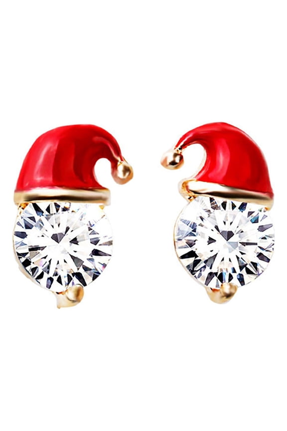 Christmas Gift Earrings Zircon Oil Drop Diamond Snowman Hat Earrings