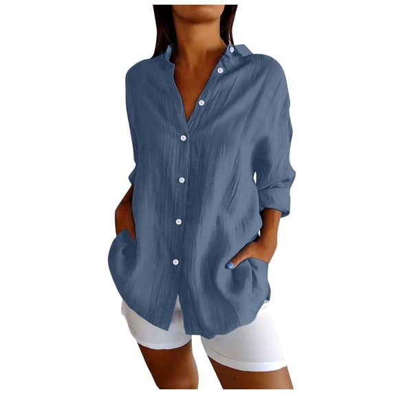 Daolelai Classic Pleated Textured Single Lapel Shirt for Women