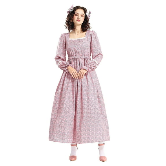 Daolelai Colonial Dress Women's Prairie Pioneer Dress Floral Pilgrim Dress Civil War Dress