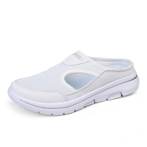 Daolelai Couple Men and Women Summer Mesh Half-Slippers Casual Shoes Breathable Sandals One-Step -On Closed-Toe Slippers