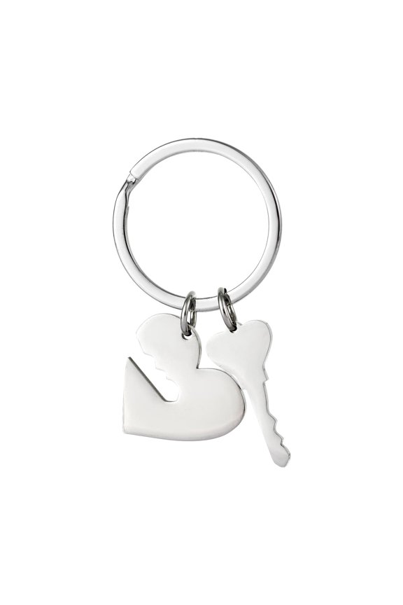 Creative Couple Key Love Keychain Glossy Stitching Stainless Steel Peach Heart Pendant Bag Keychain Small Gift