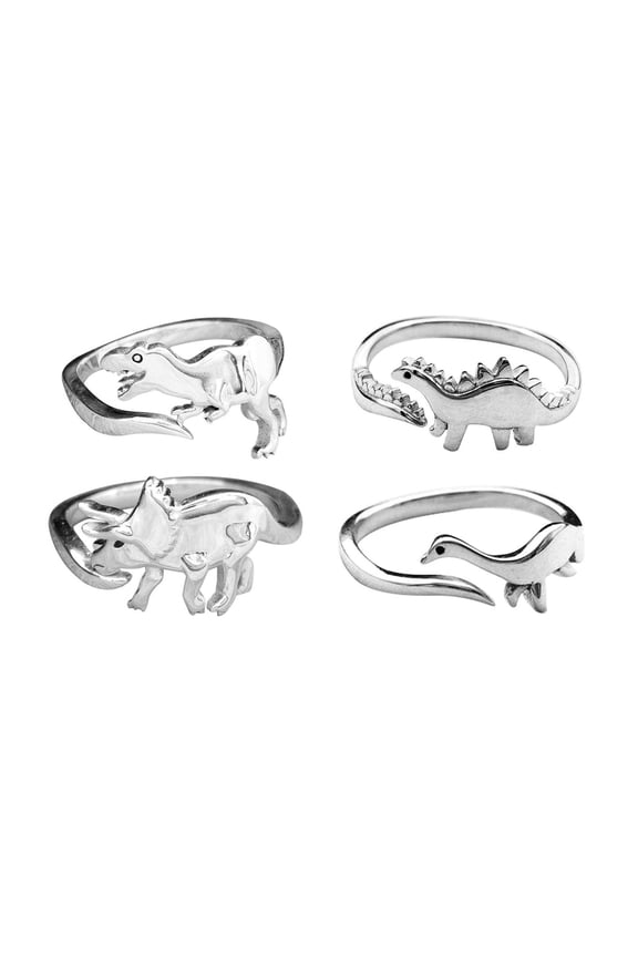 Dinosaur Ring Open Antique Silver Four Piece Set