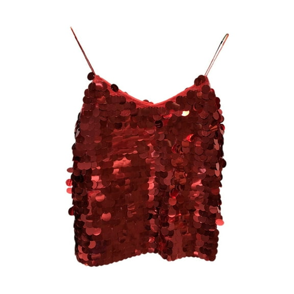 Daolelai Fish Scale V-Neck Vest Matte Sequin Suspender Top