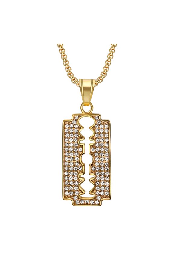 Gold-Plated Diamond Razor Blade Pendant Necklace