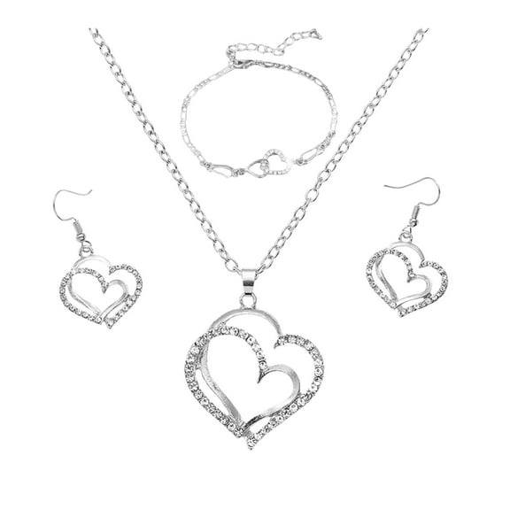 Daolelai Heart Shaped Bracelet Necklace Earrings Jewelry Set