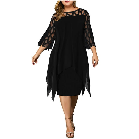 Daolelai Hollow See-Through Mesh Chiffon Double-Layer Plus Size Dress