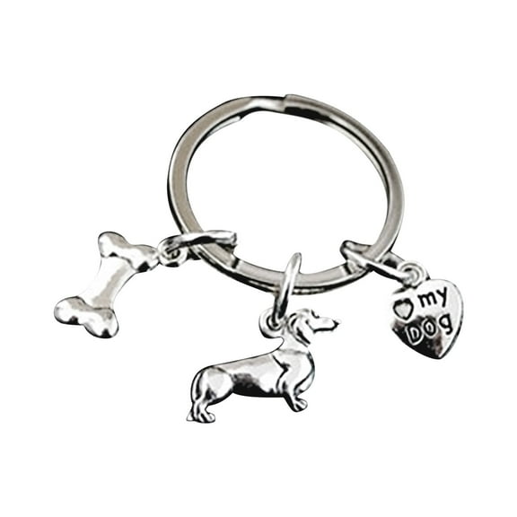 Daolelai I Love Dachshund Heart Bone Keychain