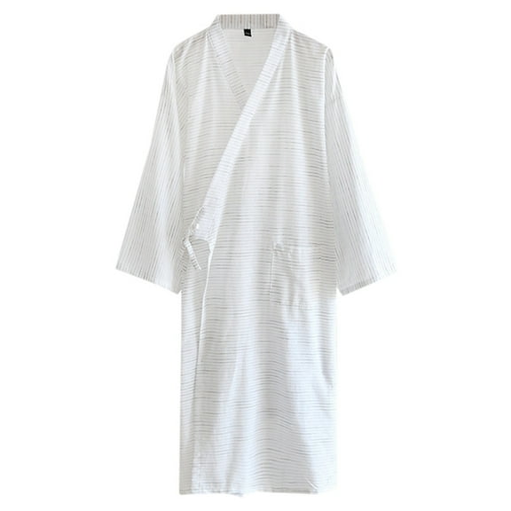 Daolelai Jacquard Striped Kimono Robe Cotton Thin Spring, Summer, Autumn and Winter Japanese Steam Bath Robe Men's Tie and Wind Robe