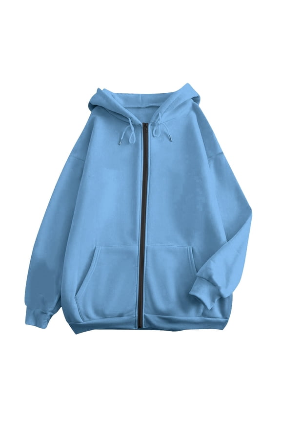 Ladies Casual Solid Color Pocket Zipper Hoodie