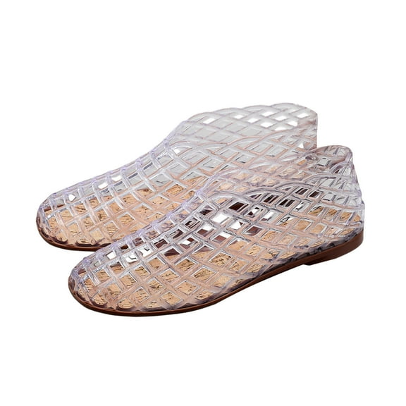Daolelai Ladies Sandals New Mesh Shoes Beach Crystal Jelly Sandals Hollow Flat Comfortable Slip-On Ladies Casual Shoes