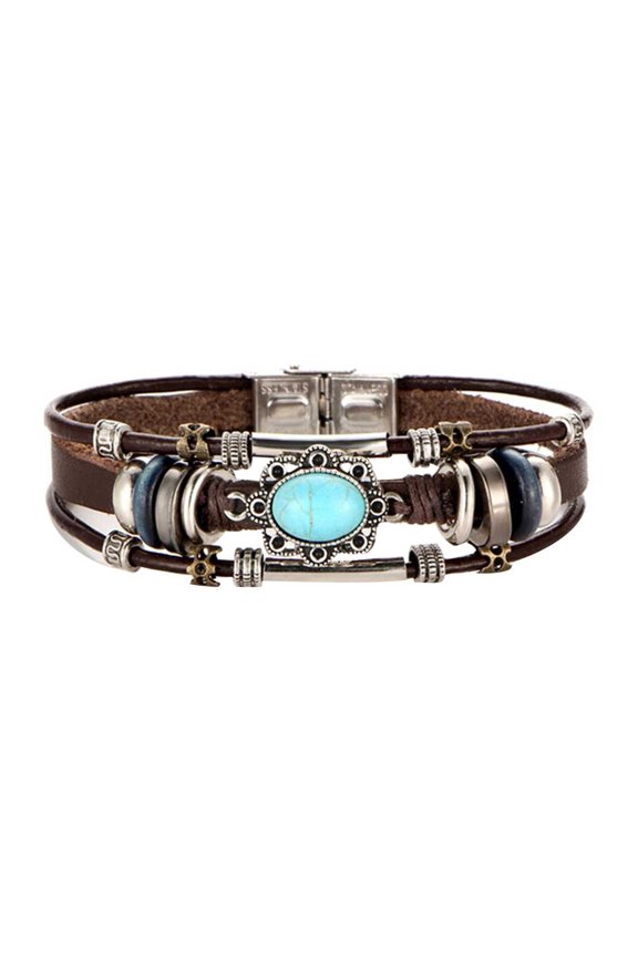 Leather Bracelet with Oval Turquoise