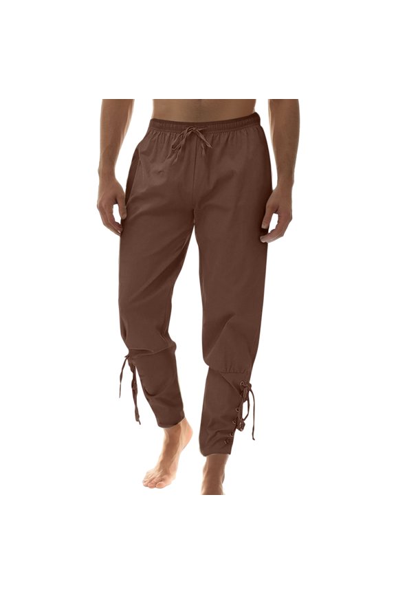 Men's Ankle Strap Renaissance Pants with Drawstring Solid Color Trousers