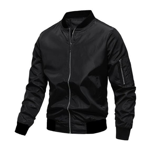 Daolelai Men's Baseball Jacket Solid Color Jacket Long Sleeve Collarless Coat